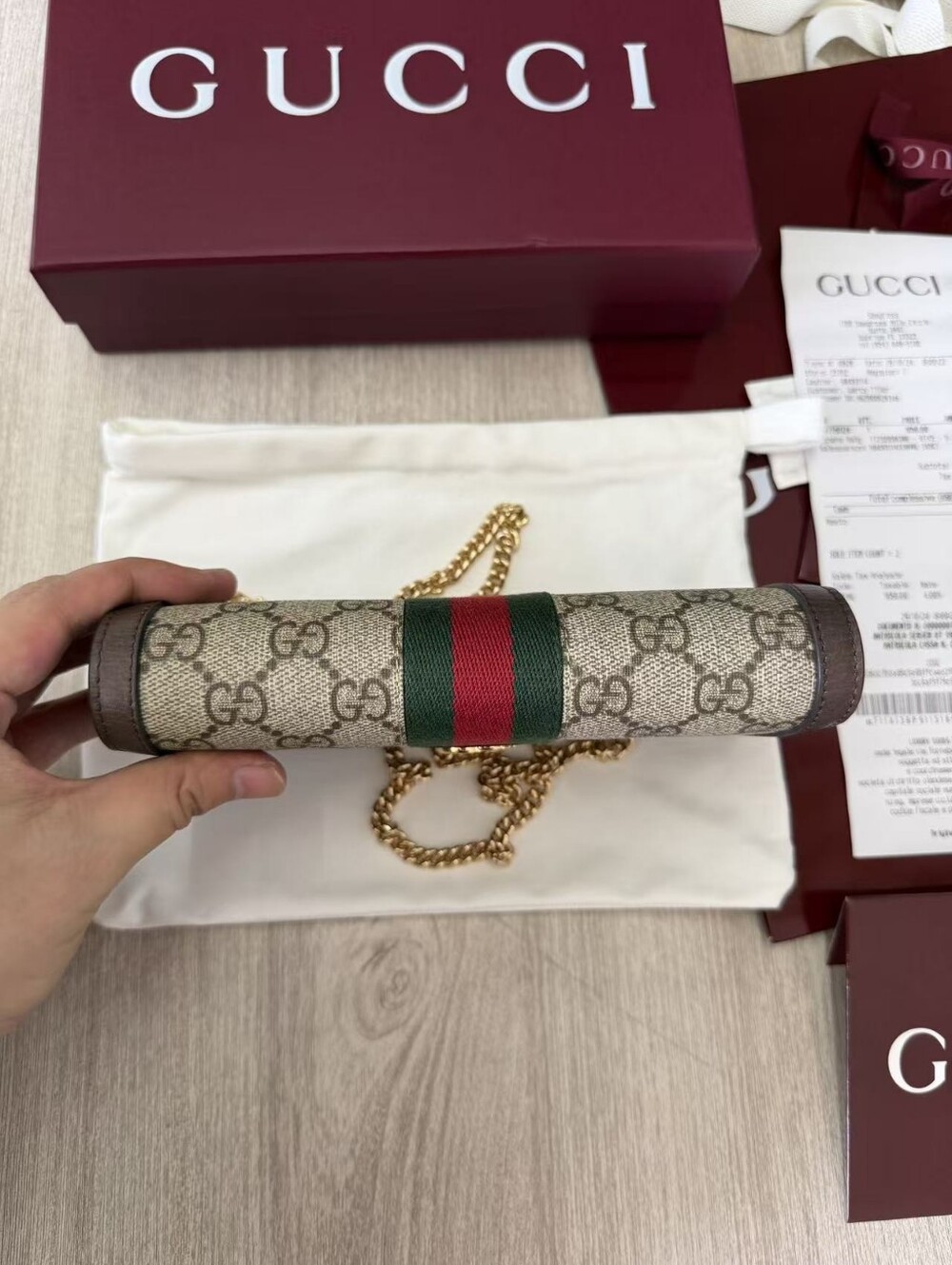 Gucci Beige GG Supreme Ophidia wallet on chain - Picture 6 of 16